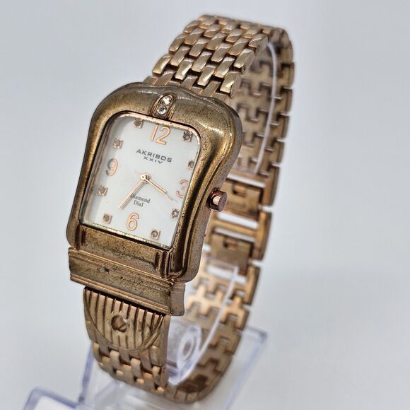 Akribos XXIV Women Watch 32MM Horseshoe White Dial Rose Gold Band 8" New Battery - Picture 2 of 13